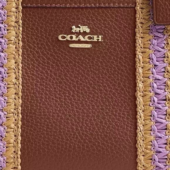 NWT Coach Smith Tote Bag 24 CBG91 Straw Leather Gold/Redwood Multi - Picture 9 of 11